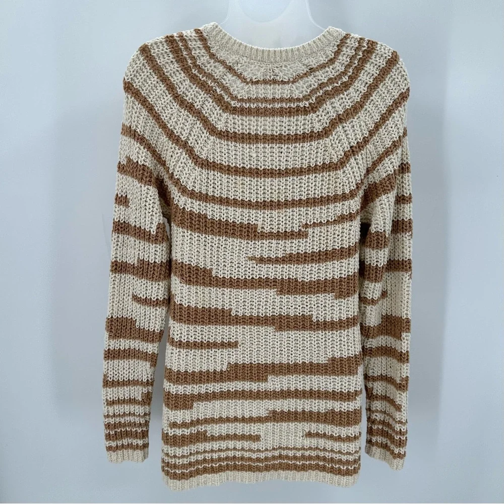 J. Jill Sweater Womens M Striped VNeck Cream Tan Pullover Long Sleeve Classic